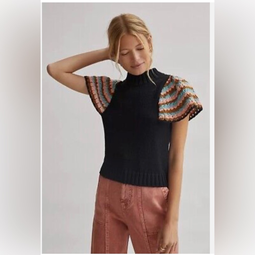 Anthropologie Othilia Crochet Flutter-Sleeved Sweater size S